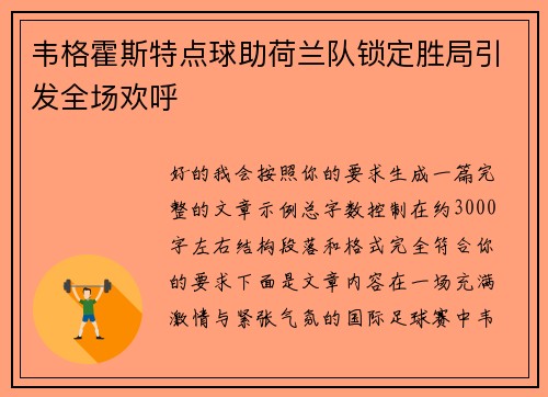 韦格霍斯特点球助荷兰队锁定胜局引发全场欢呼